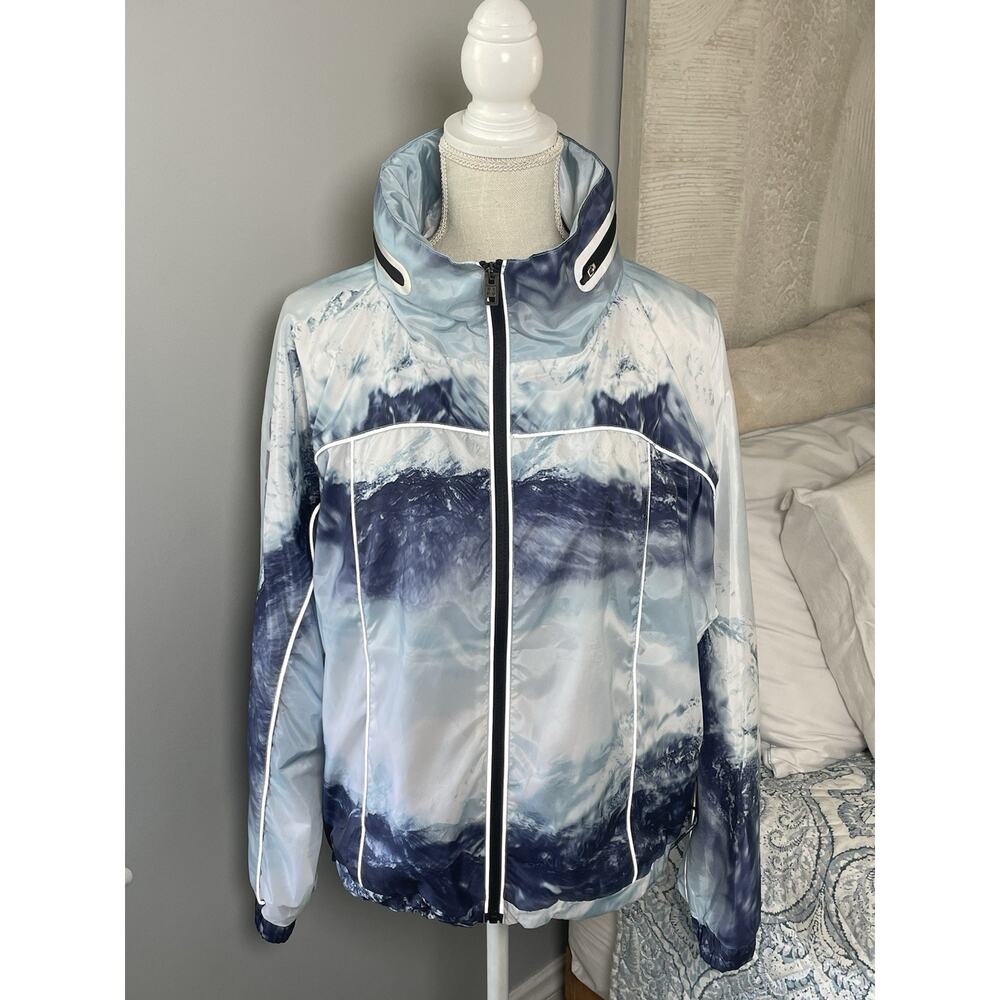 Superdry Sport Windbreaker Jacket Womens M Blue Abstract Full Zip Athletic